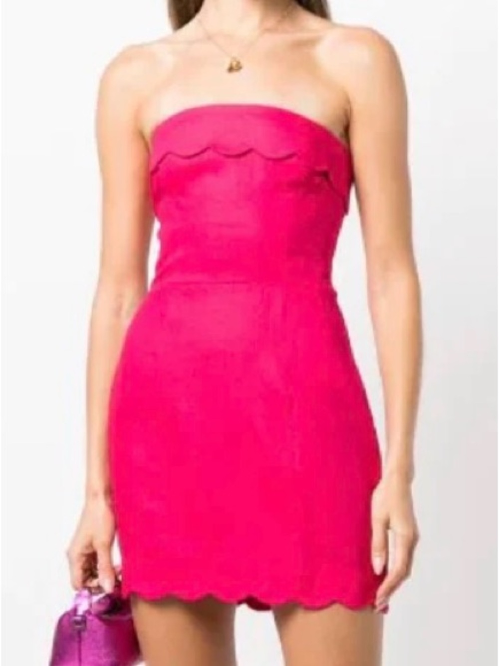 Reformation bright pink linen strapless dress sz 8
